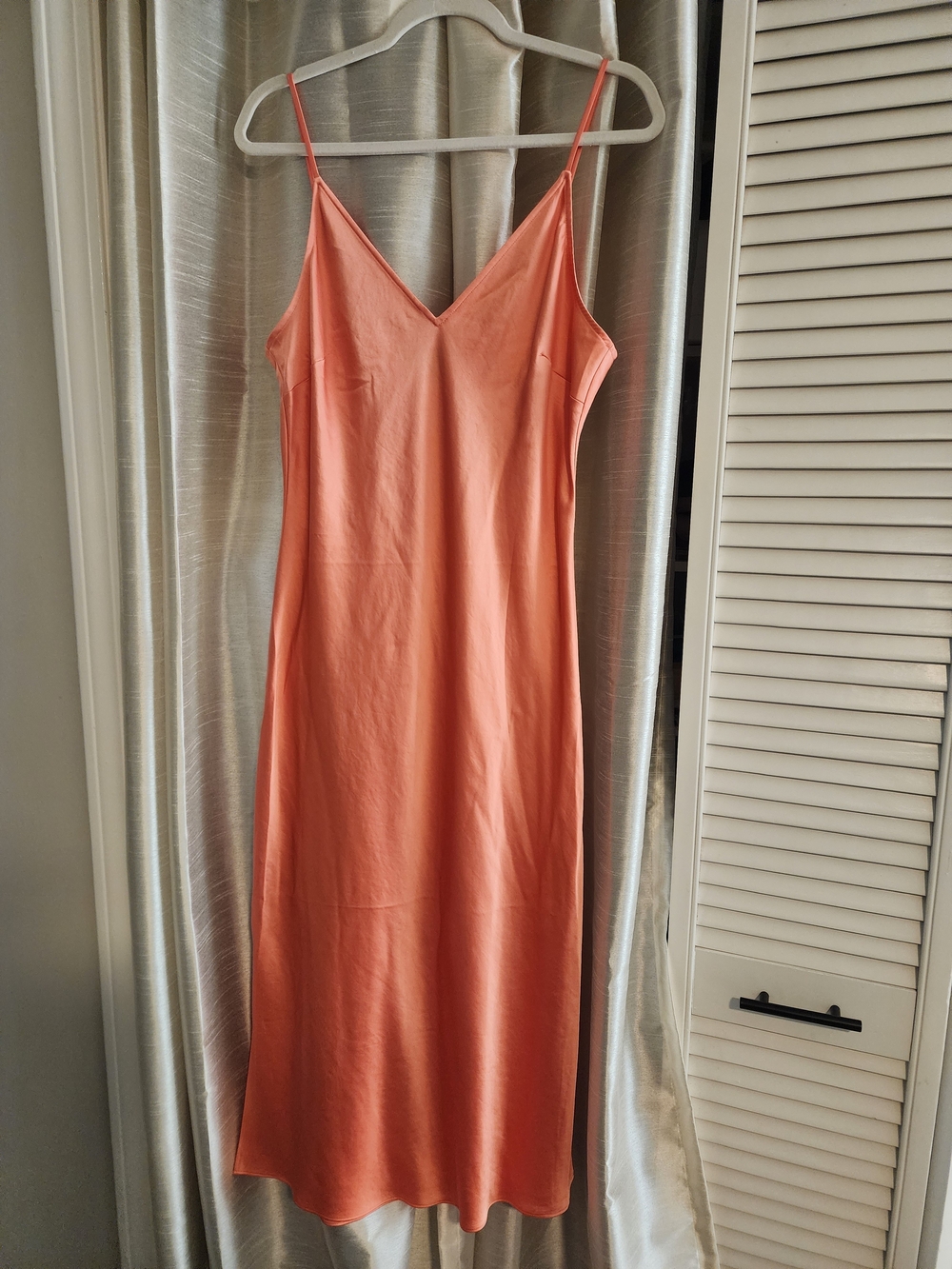 Satin Slip Midi Dress in Coral - Women
